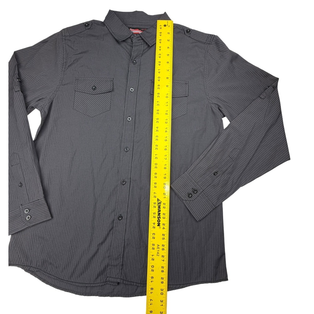 No Retreat Men's Large Black Purple Pinstripe Long Sleeve Button Up Shirt - Picture 5 of 13